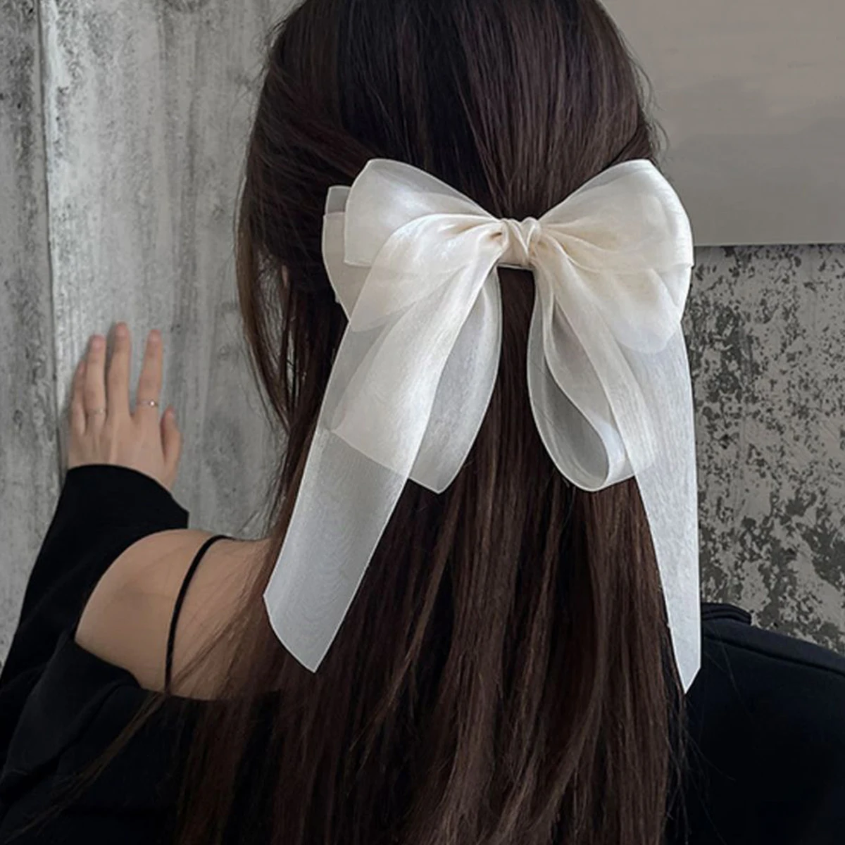 Lystrfac 2022 New Black White Yarn Bow Hair Clip for Women Girls Spring Clip Back Head Hairpin Fashion Hair Accessories