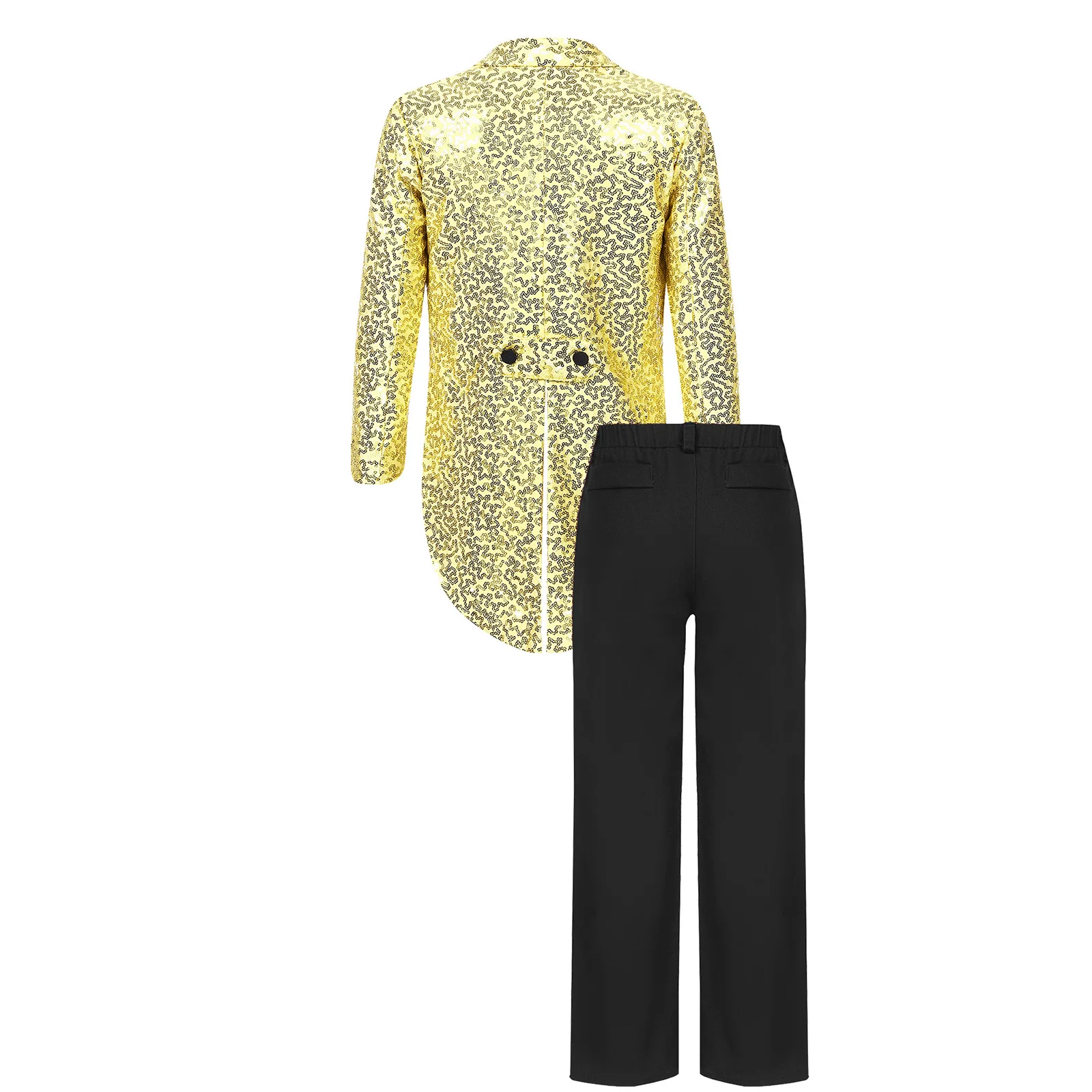 Boys Gentleman Tuxedo Outfit Long Sleeve Sequin Tailcoat Blazer And Long Pants Magic Shows Performance Wedding Formal Party Suit