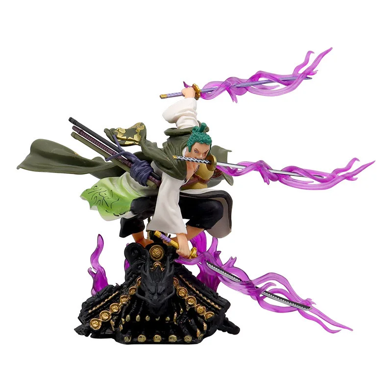 22CM Anime One Piece Action Figure Roof Sauron Three Knife Flow Zoro with Box PVC Collection Statue Model Figurine Toys Boy image 4
