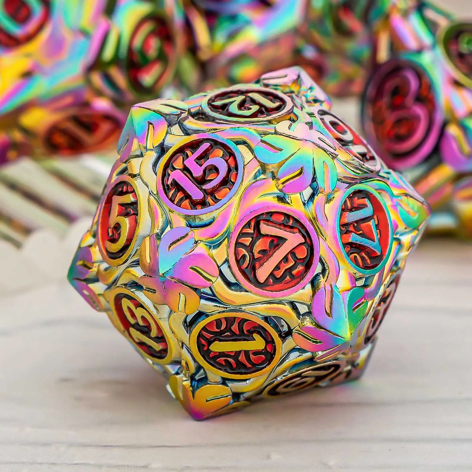 7-teiliges Würfelset DND Metall Komplettset für Dungeons and Dragons Polyedrische RPG D&D Geschenkidee – Detail 7