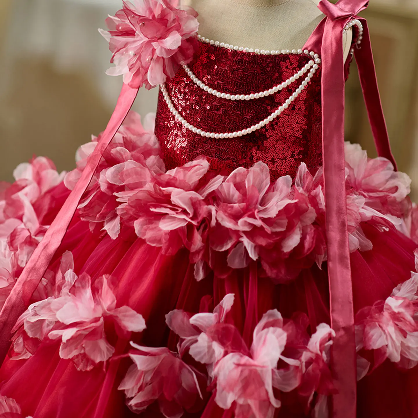 فستان Jill Wish J428 باللون العنابي لفتاة الزهور بدون أكمام بطول الركبة للأميرة للأطفال لحفلات الزفاف وأعياد الميلاد وحفلات رسمية