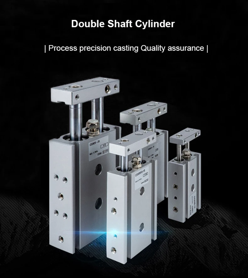 Doppelwellenzylinder der CXSM-Serie, Bohrung 6/15/20/25/32 mm, Hub 10/15/20/25/30/.../175/200/250/300 mm, pneumatischer Doppelstangenzylinder – Detail 1