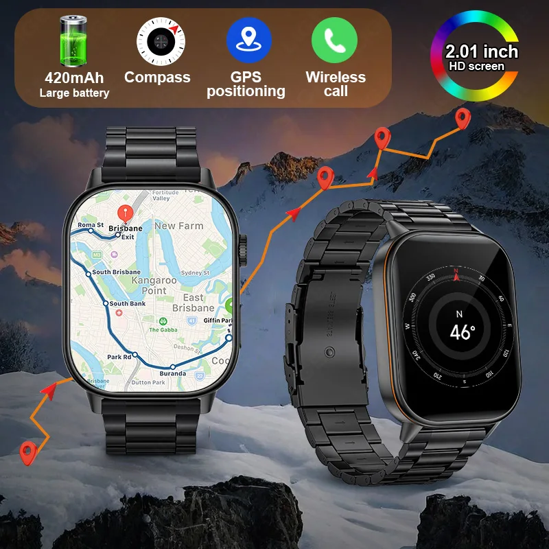 

2025 New GPS Tracker Smart Watch Men Compass Military Outdoor Sports Wristwatch 2.01'' HD Screen Waterproof Women Smartwatch Man
