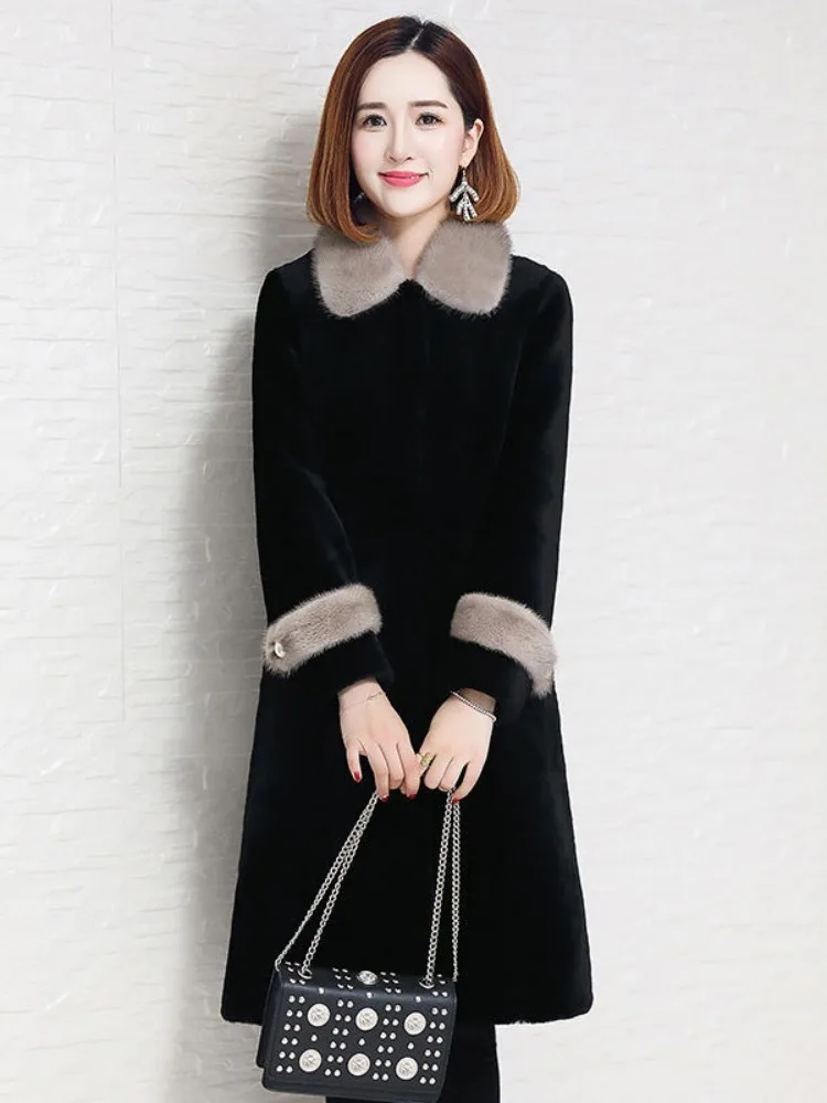 

Winter Outerwear Women's Faux Fur Jaet Mid-Length Loose Thiened Coat Faionable Commute Sle Korean Version with kets