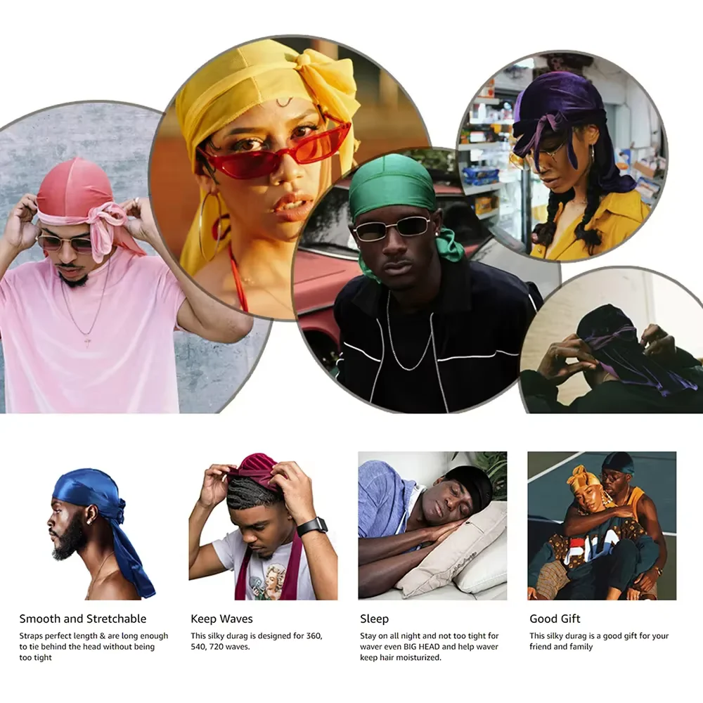 Unisex Long Silky Durag Pirate Hat Durag Chemo Caps Skull Hat Turban Men Women Bandana Chemo Cap Headwrap Hiphap Head Wrap