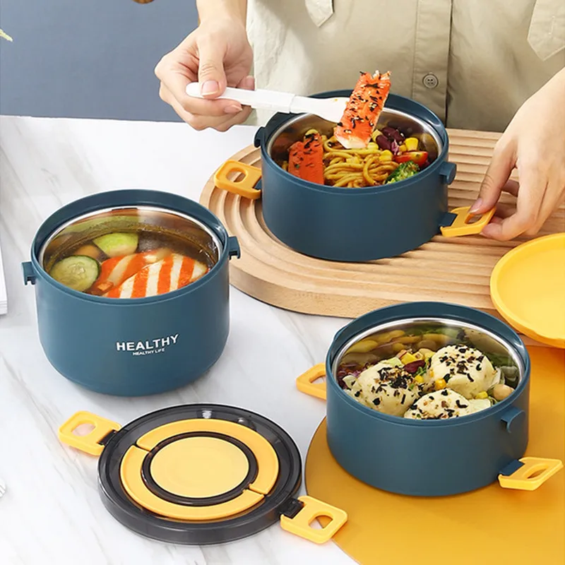 

1/3 Layer 304 Stainless Steel Insulated Lunch Box Round Hermetic Leak-Proof Food Container Microwave Heated Bento Boxes