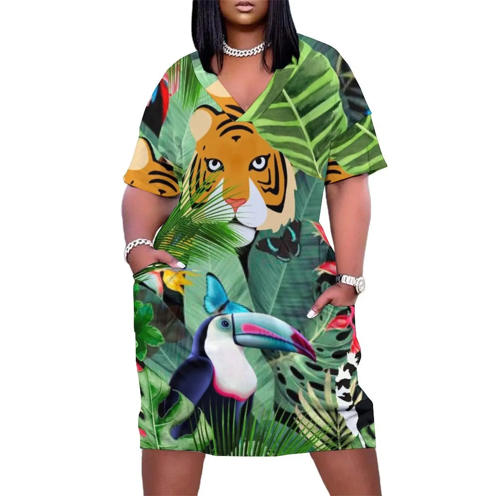 

Tropical Jungle Pattern Loose Pocket Dress dress for women summer cocktail dresses