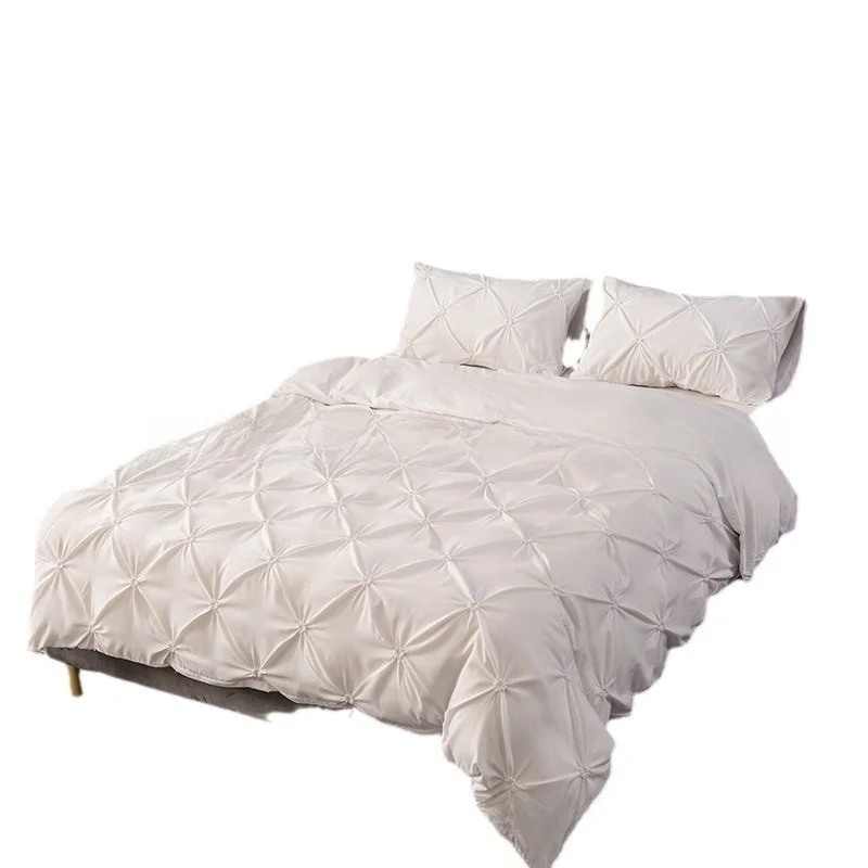 طقم أغطية سرير بنمط زهور ثلاثي الأبعاد وألوان نقية، غطاء لحاف وغطاء وسادة وإكسسوارات سرير، توريد عبر الحدود للمنسوجات المنزلية