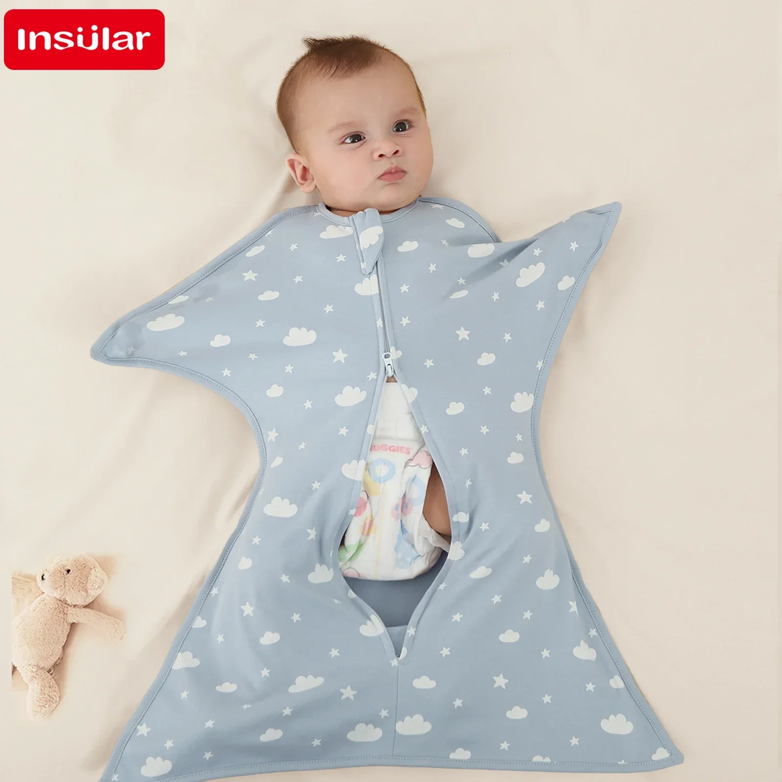 INSULAR 100% Cotton Soft Thin Summer Baby Sleeping Bag Newborn Swaddle Wearable Blanket Comfort Sleep For 0-12 Months Infants