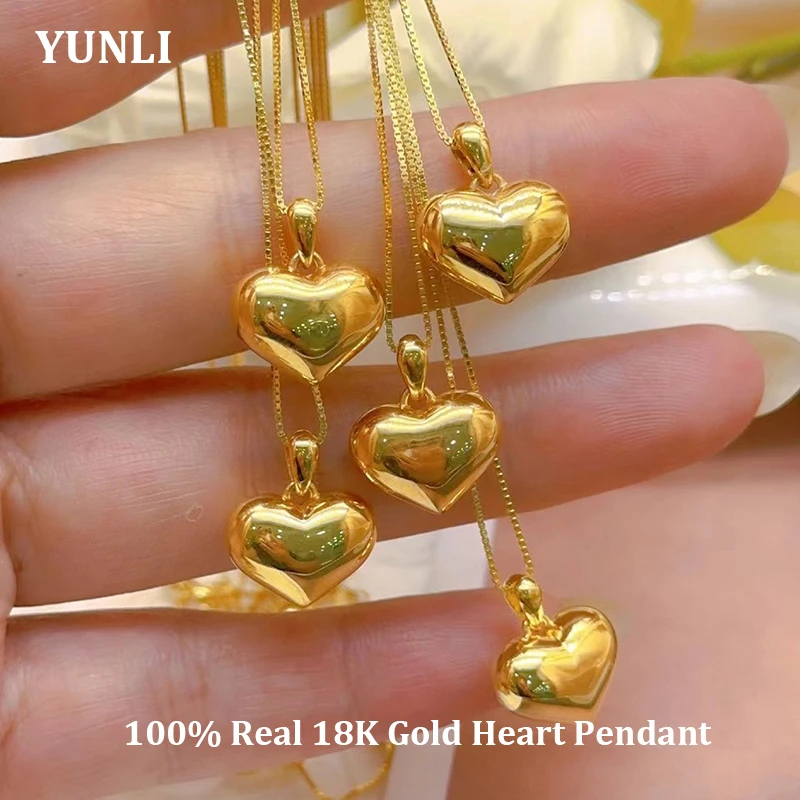 Collar con colgante de corazón de oro de 18K 100% auténtico para mujer, diseño de corazón de lujo, cadena AU750 pura auténtica, joyería fina, regalo de cumpleaños