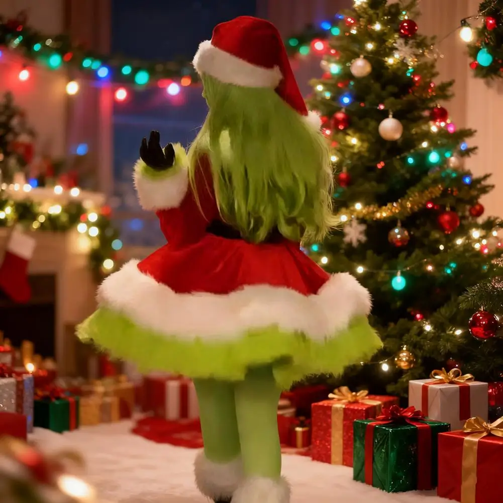 Conjunto de trajes y sombrero de señora Claus, disfraz de Papá Noel peludo de terciopelo, vestido de Navidad para mujer, ropa de señora Claus para fiesta de Navidad, Cosplay