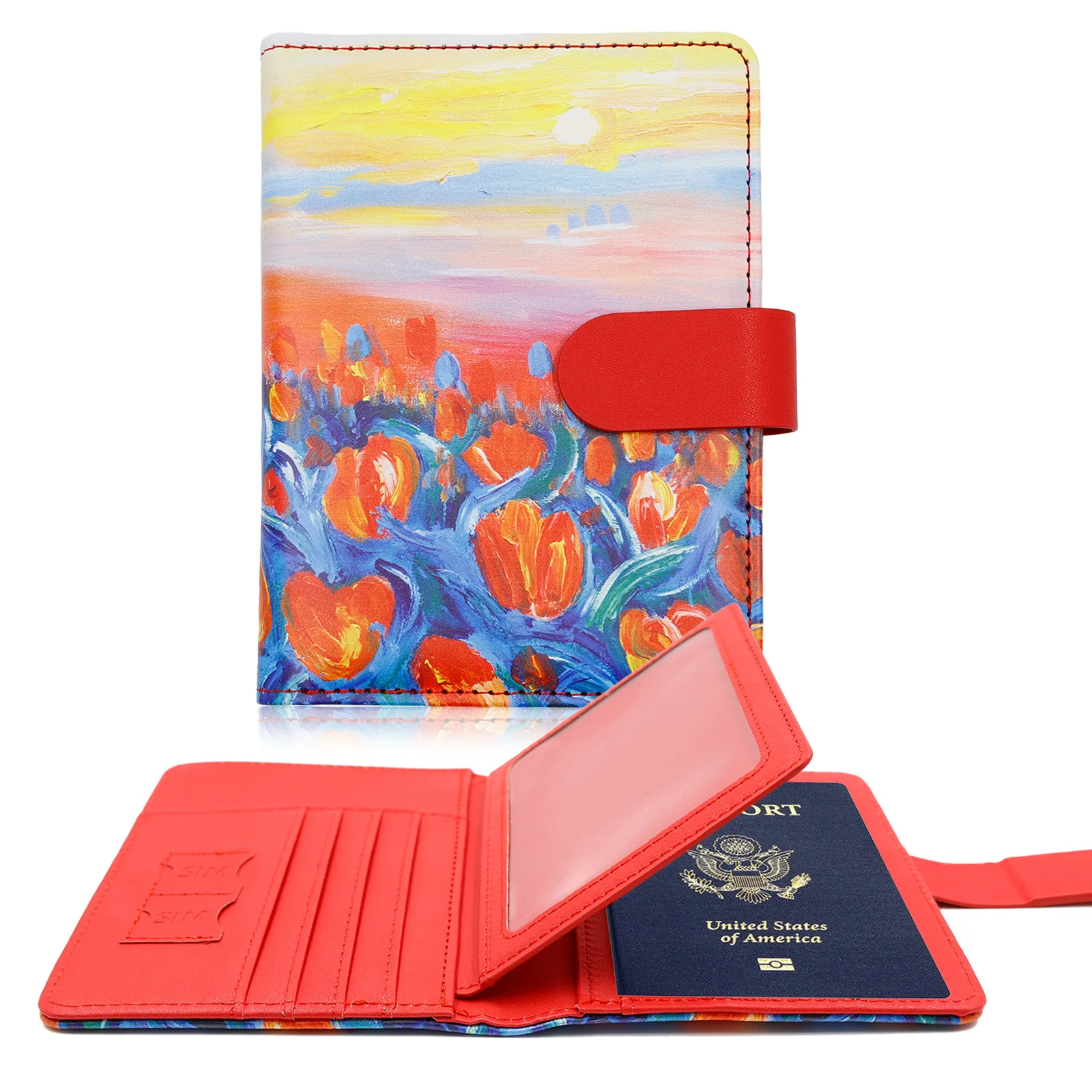 High-Quality Flower Passport Cover PU Leather Man Women Travel Passport Holder With Credit Card Holder Wallet Protector Cover