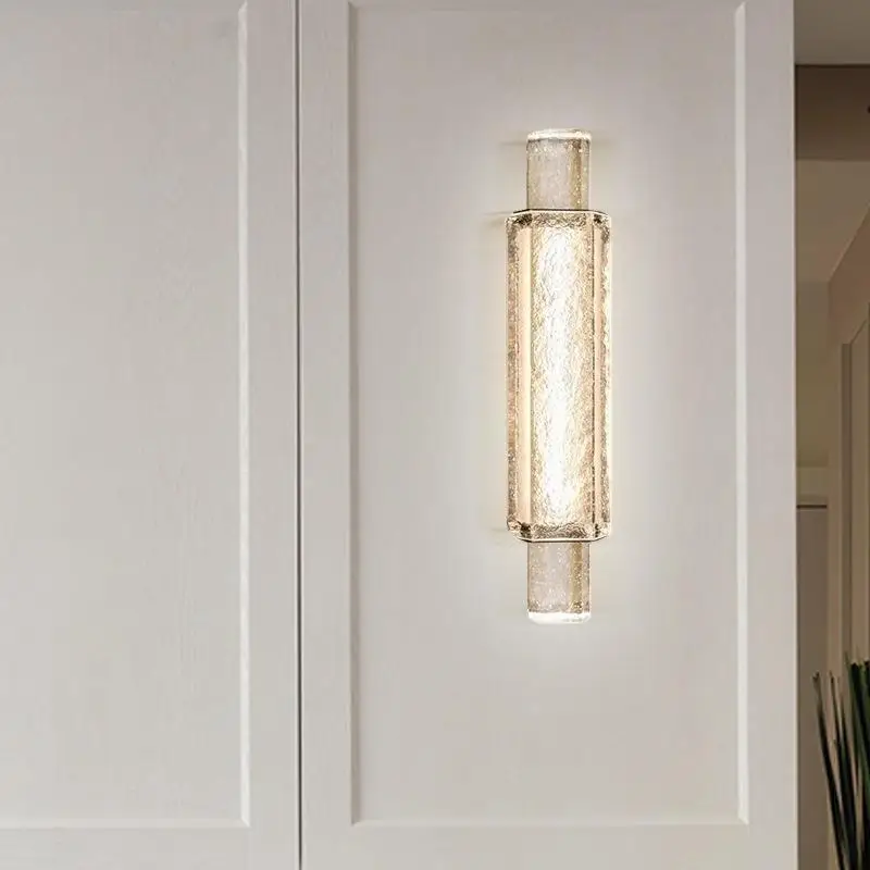 Transparent glazed crystal background wall living room wall lamp creative stainless steel