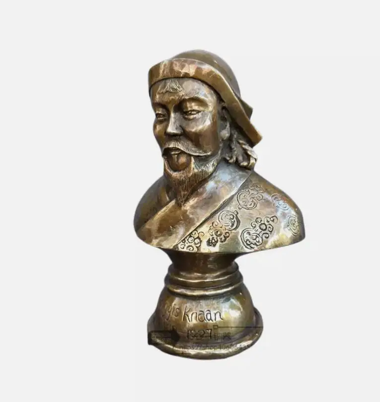 old antique bronze excellent carved unique Genghis Khan Bust Statues