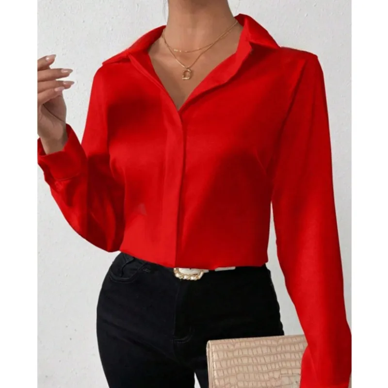 blusas Women's Long Sleeve Silk-like Shirt European American Style Cross-border Clothing High-quality Fashionable Ladies Blouse