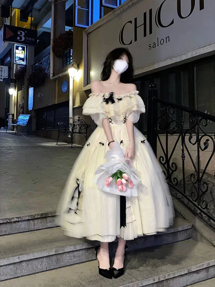 

Elegant Sweet Lolita Dress Princess Cosplay Costume with Detachable Bow Layered Petticoat for Anime Conventions Halloween Party