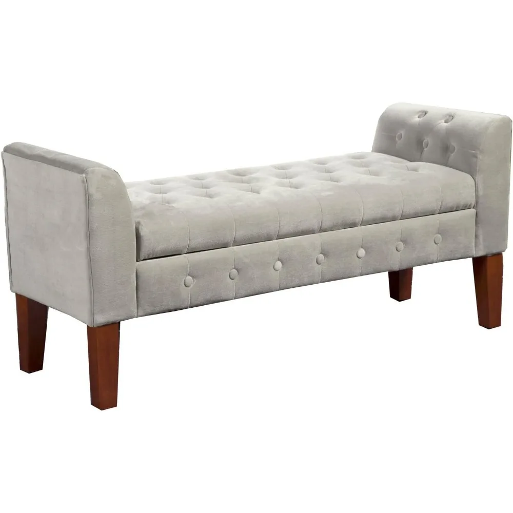 

Velvet Tufted Storage Bench Settee with Hinged Lid, Grey