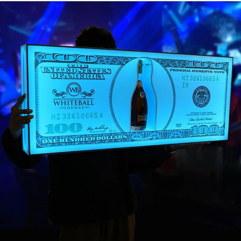US Dollar Bottle Presenter Serving Tray LED Luminous Champagne Cocktail Wine Whisky Display Case For NightClub Party Lounge Bar