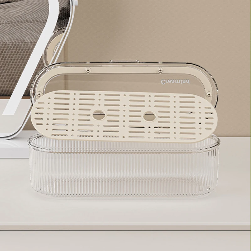 Przezroczysty organizer na pędzle do makijażu, pudełko do przechowywania gąbeczek do pudru i kosmetyków typu beauty egg, stojak do suszenia z pokrywką, pyłoszczelny pojemnik na narzędzia kosmetyczne.