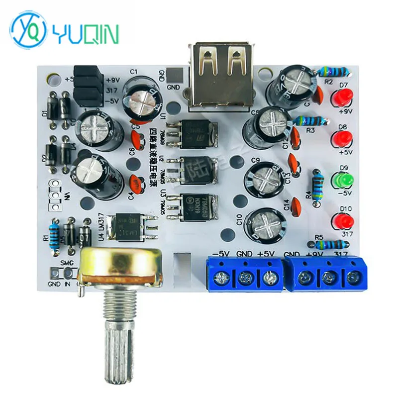 LM317 Adjustable Regulated Power Supply DIY Kit Positive and Negative 5V 9V Four Way DC Circuit Board