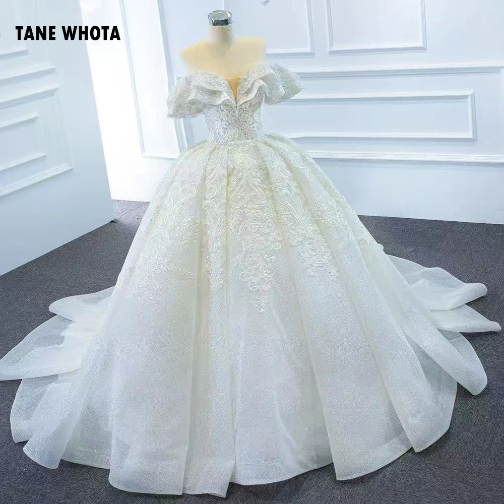 Vestido De Casamento Sweetheart con spalle scoperte Lace Up Back Ruffles Ricamo Abito da ballo Abiti da sposa bianchi personalizzati