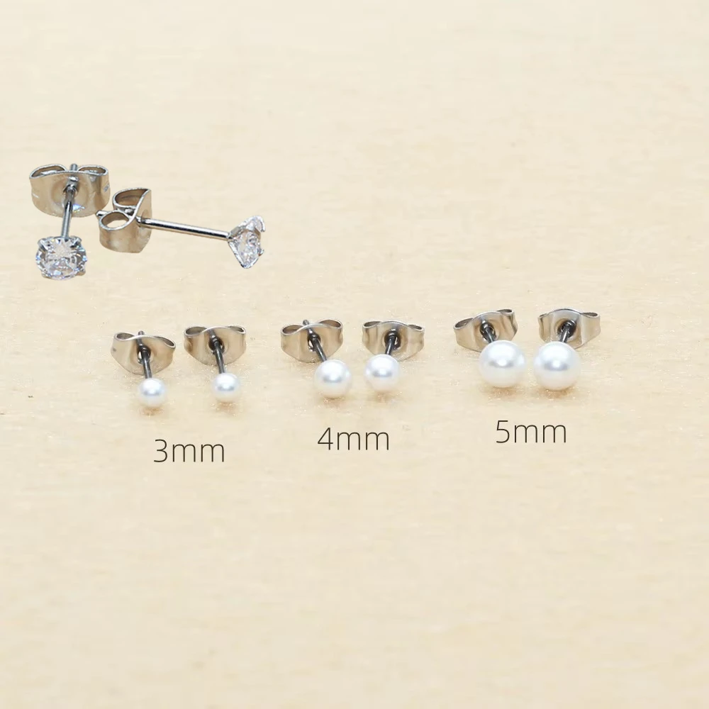 Titanium Needls With ABS White Pearls Stud Earrings No Fade Allergy Free Brief Style For Men And Women