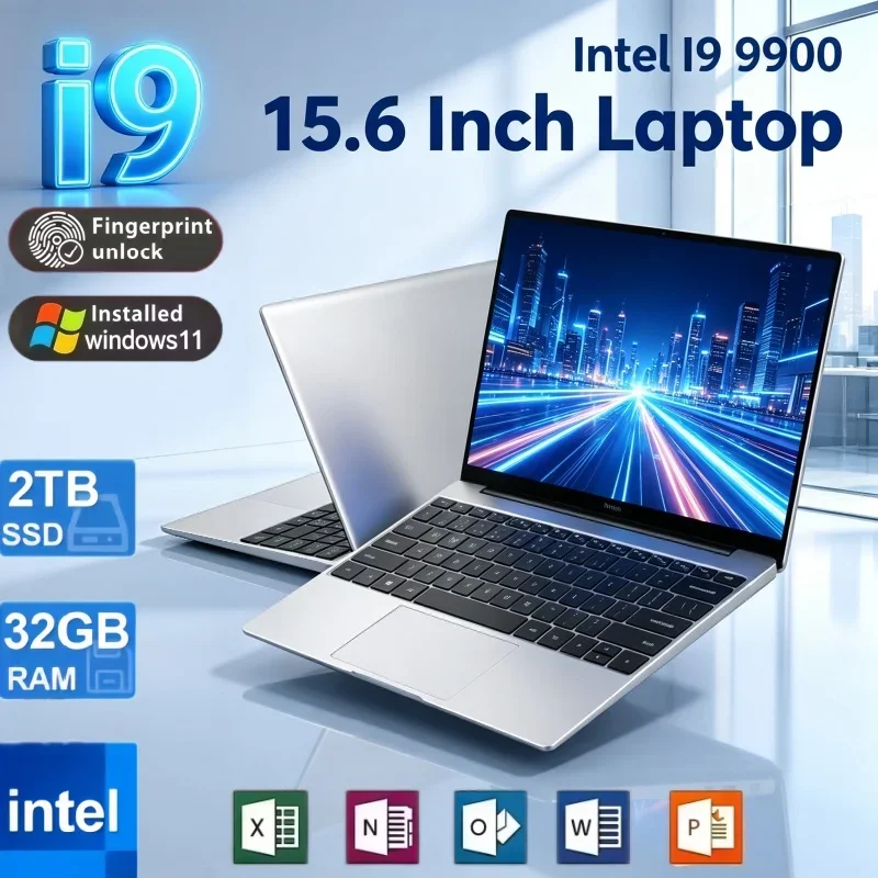 15.6 Inch Ultra Slim Laptop Intel Core I9‑9900 32GB RAM 2TB SSD Windows 11 Notebook PC For Office Business Study Daily Use