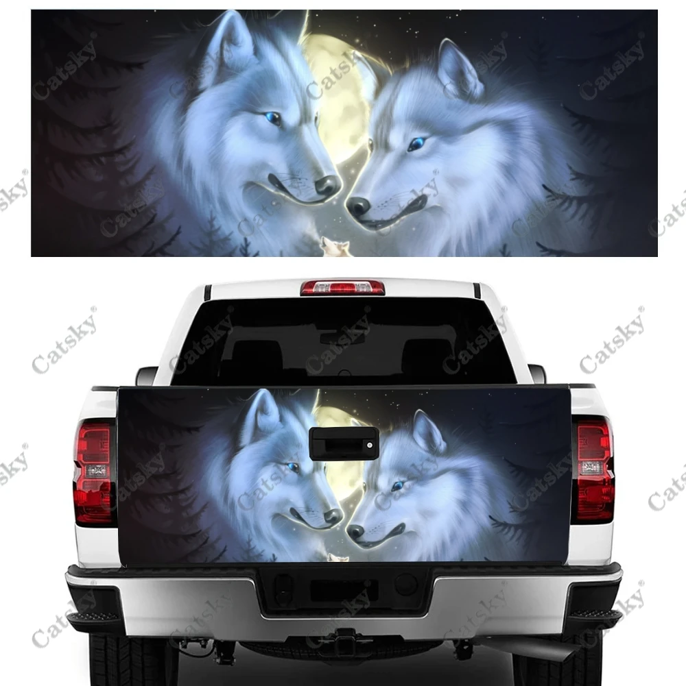 Custom White Moonlight Wolf Car Tail Trunk Protect Vinly Wrap Sticker Decal Car Hood Decoration Sticker for SUV Off-road Pickup