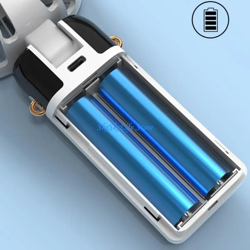 مروحة قابلة للطي E65E قابلة لإعادة الشحن مع حامل الهاتف لضبط تدفق الهواء ومروحة سطح المكتب USB