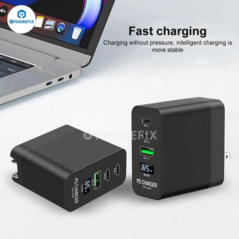 i-Helper 65W Portable PD Fast Charger For iPhone Android Phone MacBook Pro Smart Bracelet Power Bank Small Fan Toy USB Device