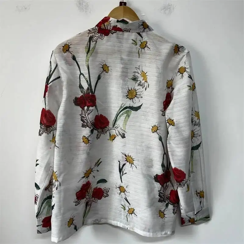Rose Floral Botanical Print Textured Fabric Shirt Mens Relaxed Fit Niche Vintage Art Autumn Long Sleeve Casual Tops CA3E4