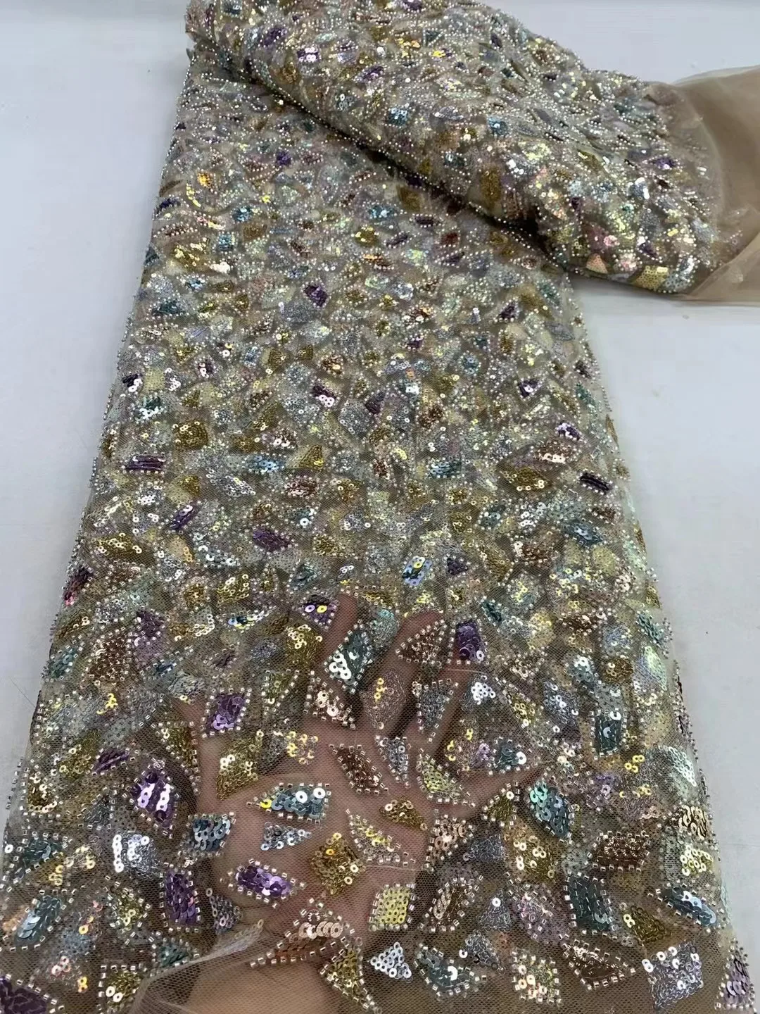 

African Beads Lace Fabric 2024 High Quality Sequins Embroidery French Tulle Women Party Nigerian Wedding Lace Material 5yards