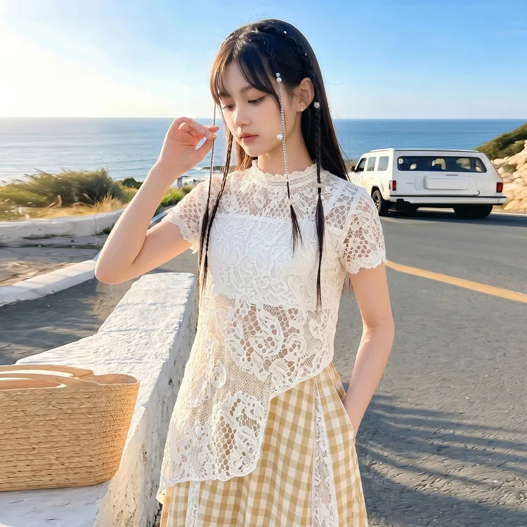Children's Clothing Dress Lace Sleeveless Shirt~Summer New Product Korean Children's Pure Cotton Sleeveless Shirt Stylish