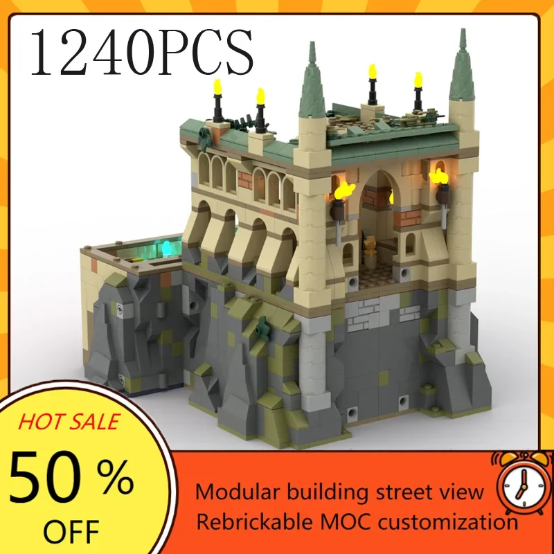 MOC Middeleeuws kasteel Aangepaste puzzel De kloktoren Clock Tower Binnenplaats Technische DIY-set Speelgoed voor kind Technologie Vakantiecadeau