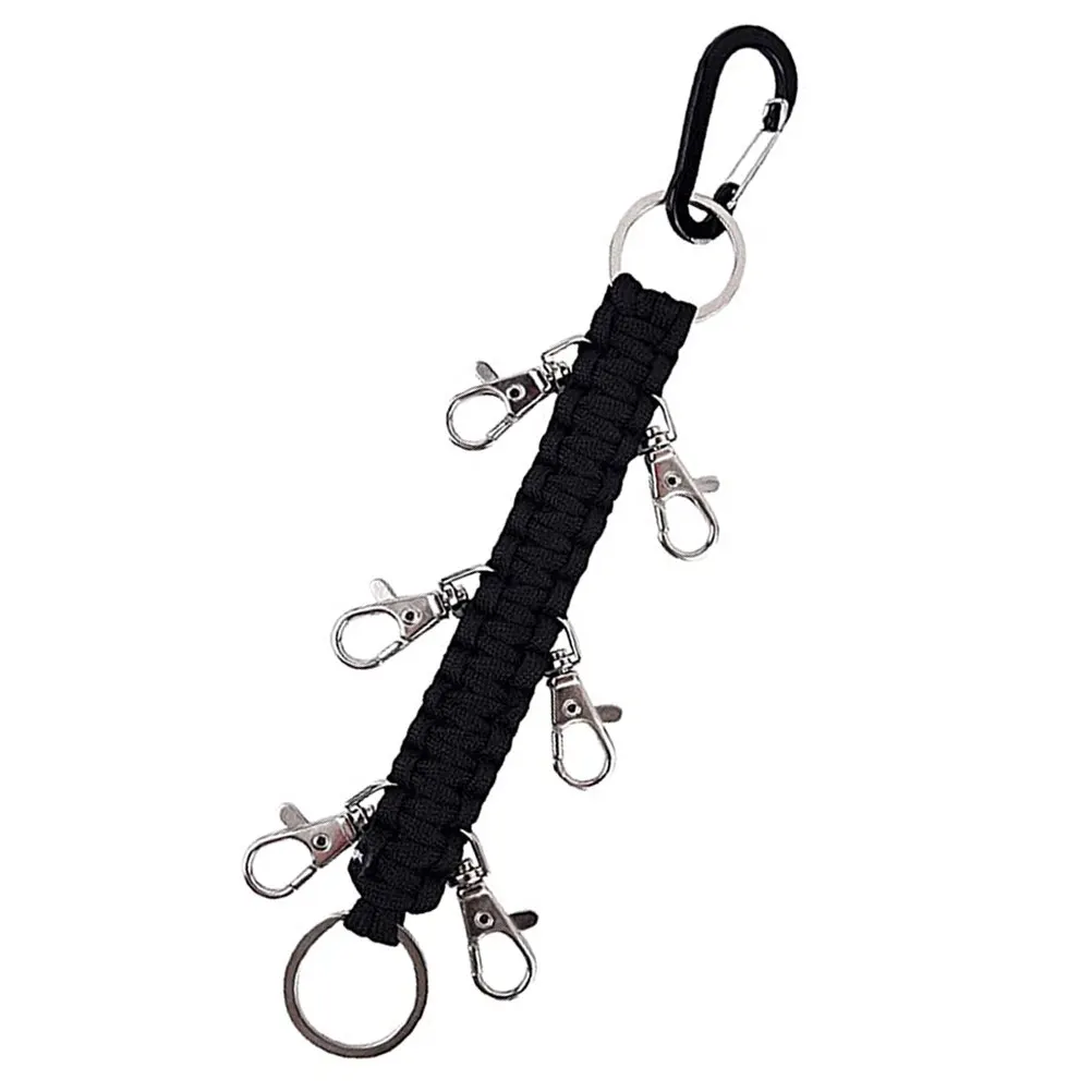 1Pcs Paracord Key Ring Keychain Metal Carabiner Outdoor Climbing Survival Multifunctional Handwoven Black Key Chain