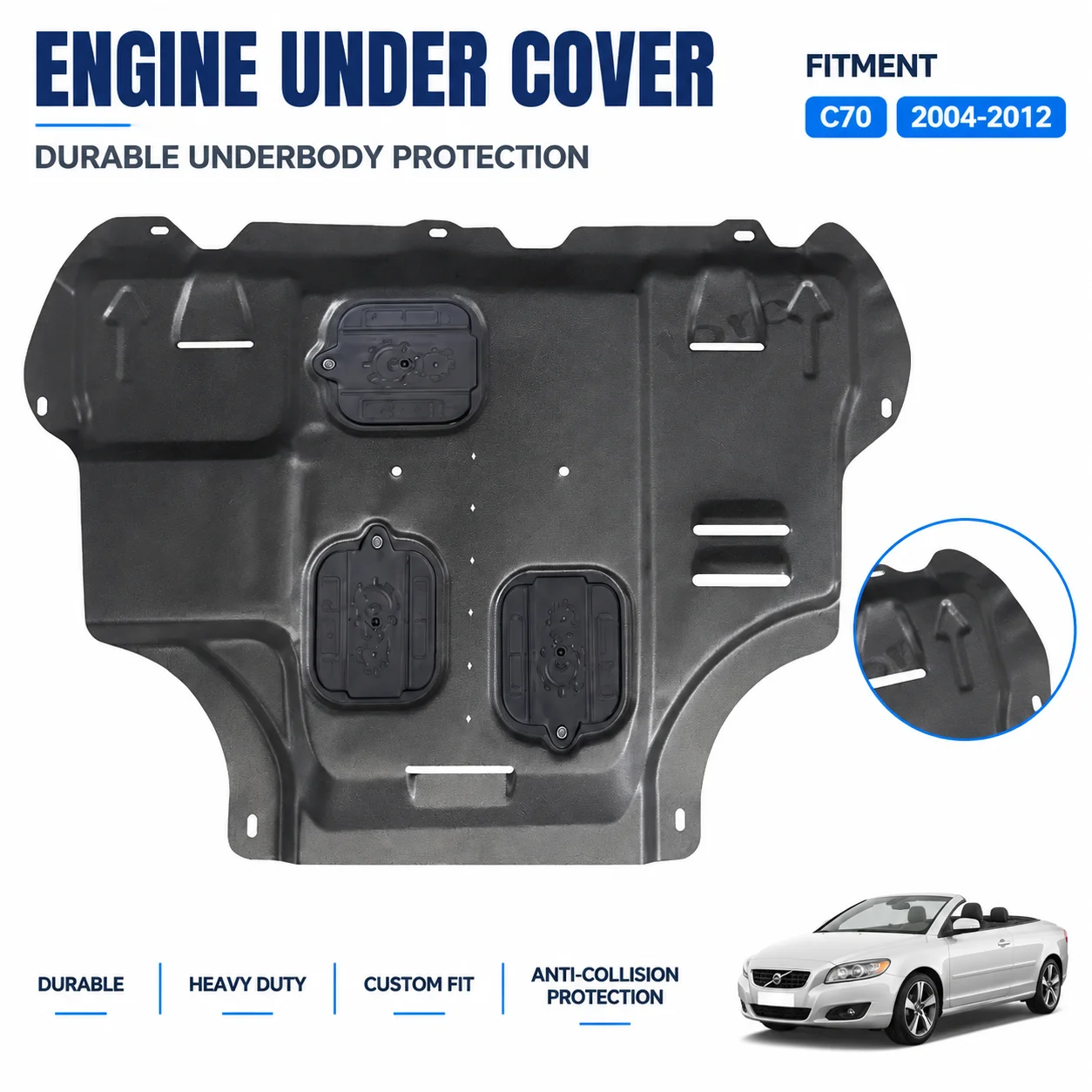 Custom Fit Underbody Protector For Volvo C70 2004-2012 Heavy Duty Anti Collision Design Secure Fitment Road Debris Defense