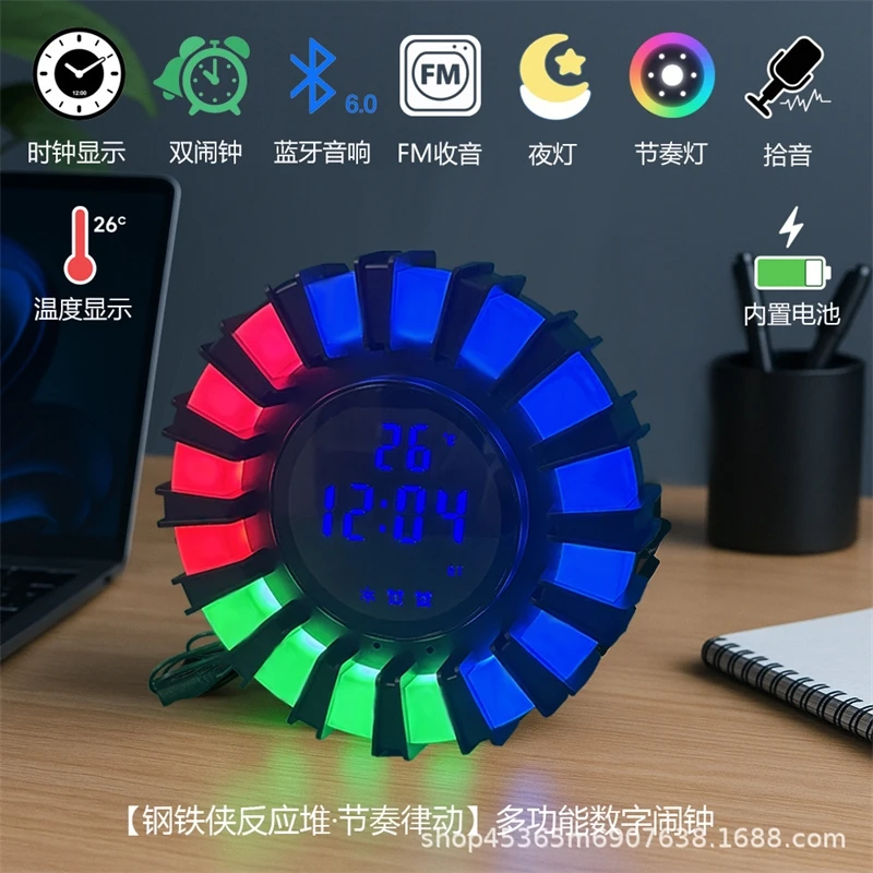 Digital Alarm Clock With RGB Pickup Light Bluetooth Speaker Temperature Display Multifunction LED Ambient Light For Bedroom Desk