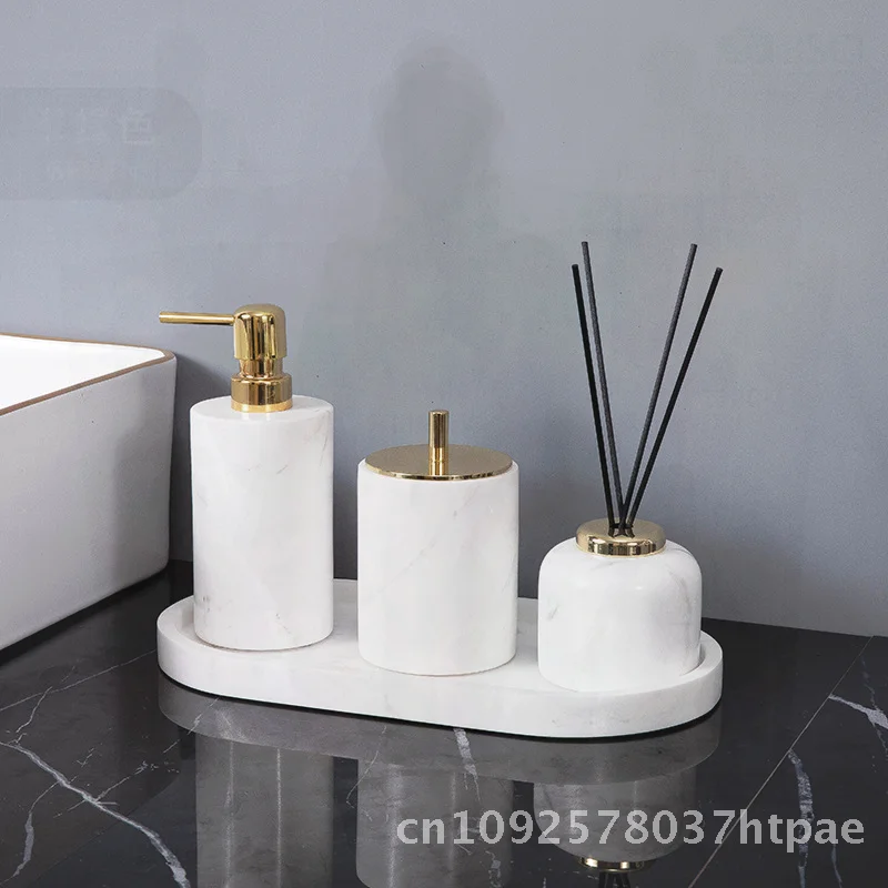

Luxury Marble Bathroom Wash Set Hotel Toilet Washstand Tray with Toothbrush Rack Natural Marble Ornaments for Bathroom