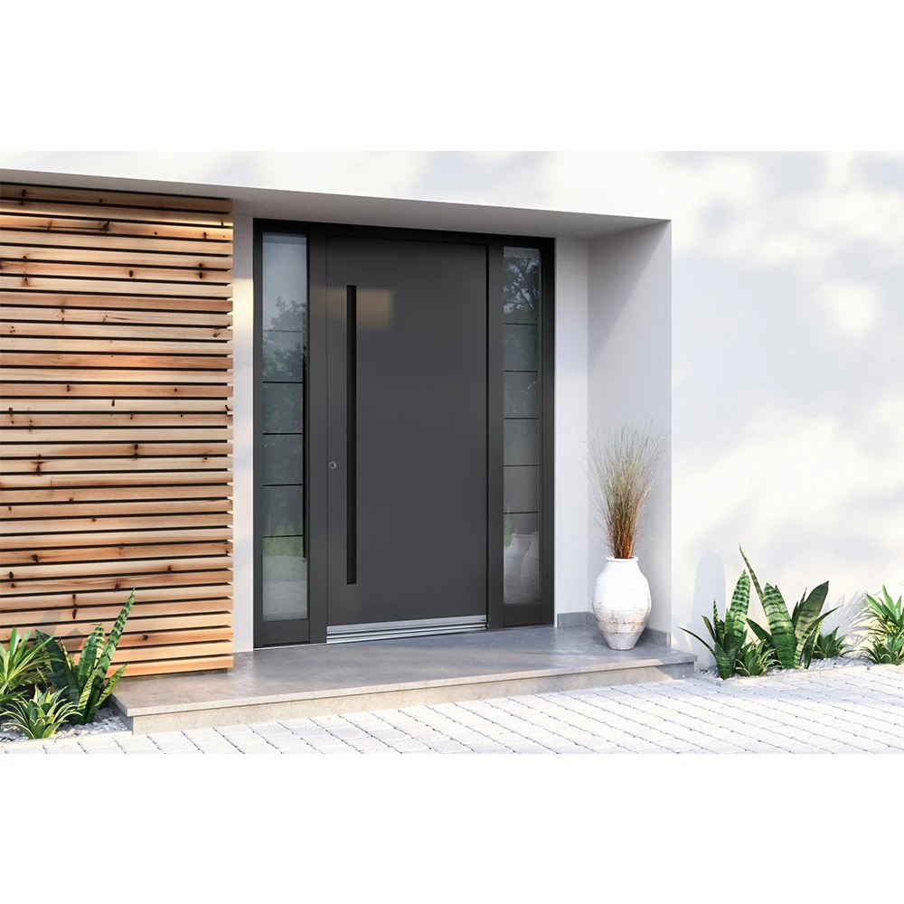 

Hot Sale Simple Modern House Front Aluminum Security Door Pivot Door For House Rust Protection With Glass Side Light