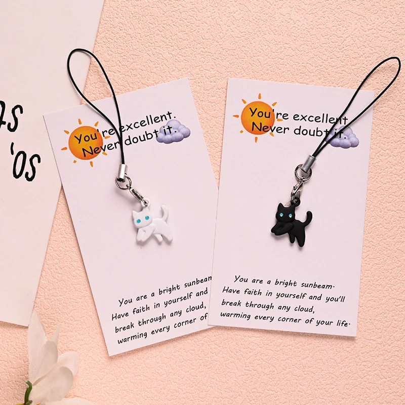 

Cute Black Cat Keychain Y2K Cell Phone Charm Bag Locket Cartoon Animal Keychain Camera Headset Book Bag Decoration Gift