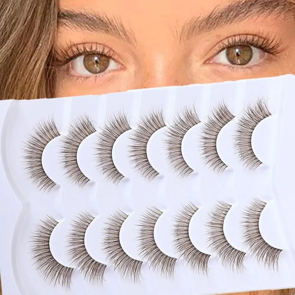 with Clear Band Faux Mink Brown Lashes Natural Look C Curl Short Brown Eyelashes Wispy Volume False Lashes Eyelash Extension