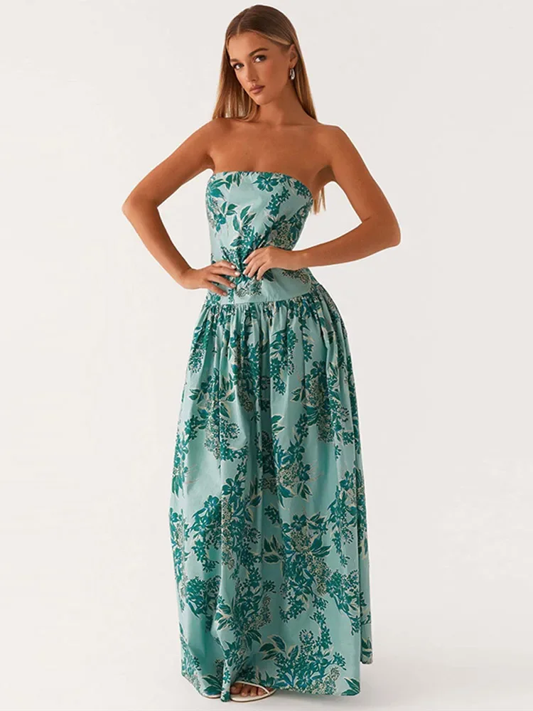 Abito lungo da donna stampato sexy Elegante abito aderente con spalle scoperte senza maniche patchwork femminile 2025 Summer Lady Vestdios