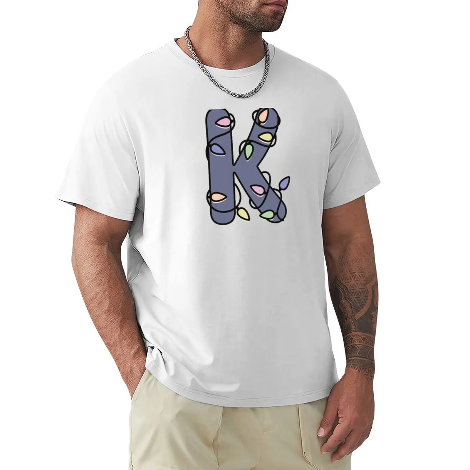 

Letter K with Christmas Lights Winter Holidays Monogram Capital letter K T-shirt oversizeds funnys t shirt for men