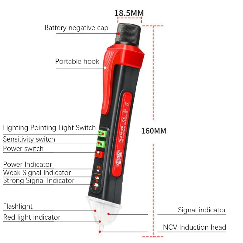 DELIXI Non Contact Voltage Tester 12-1000V AC-Voltage Detector Pen Circuit Electric Indicator Tool with Flashlight Beeper