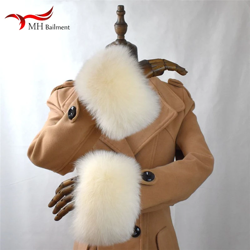 100% Real Fox Fur Cuffs Winter Natural Warm Oversized Arm Warmmer Wristband High Quality Coat Jacket Sleeve Fashion Luxury Cuffs