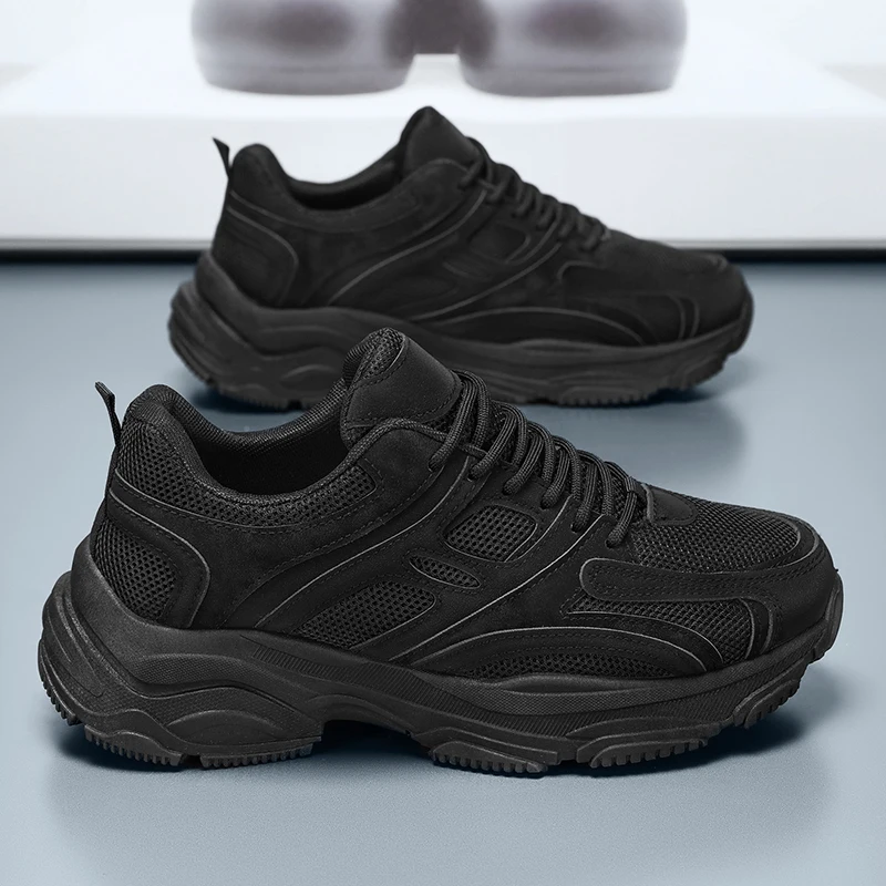 احذية الجري الرجالية السوداء ربيع 2025 جديدة سميكة القاع المضادة للانزلاق العمل الرياضة أبي أحذية كعب سميك أحذية رياضية Zapatillas Hombre #1