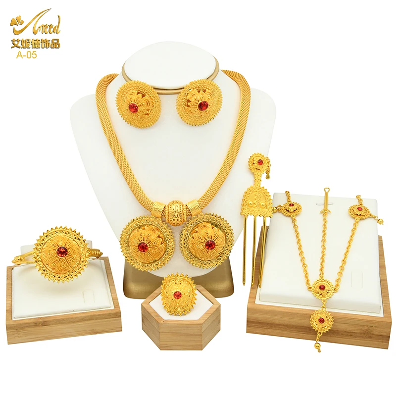 Aniid Parure de bijoux florale dorée 6 pièces 6