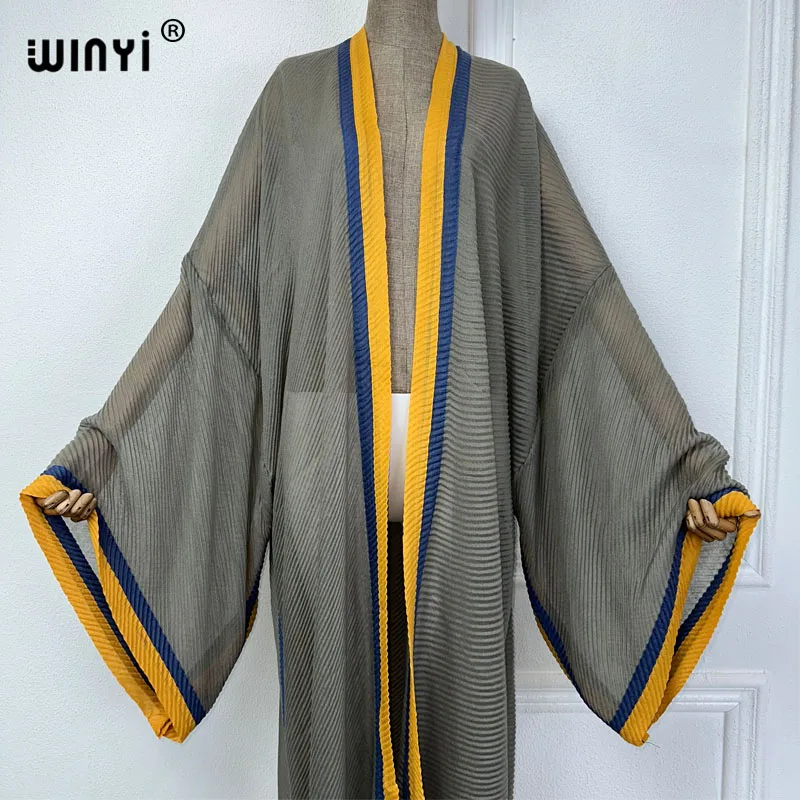 WINYI new 2023 Europe Pleated dress Beach Wear elegant Africa women Cardigan holiday party Kimono cover-ups for women maxi abaya