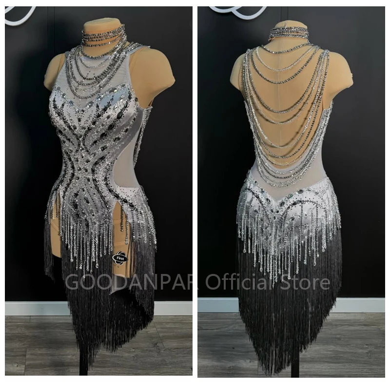 

GOODANPAR сексуальное женское платье для соревнований по латинским танцам с боди, чашка бюстгальтера, лайкра, сальса, самба, румба, одежда для сценических танцев