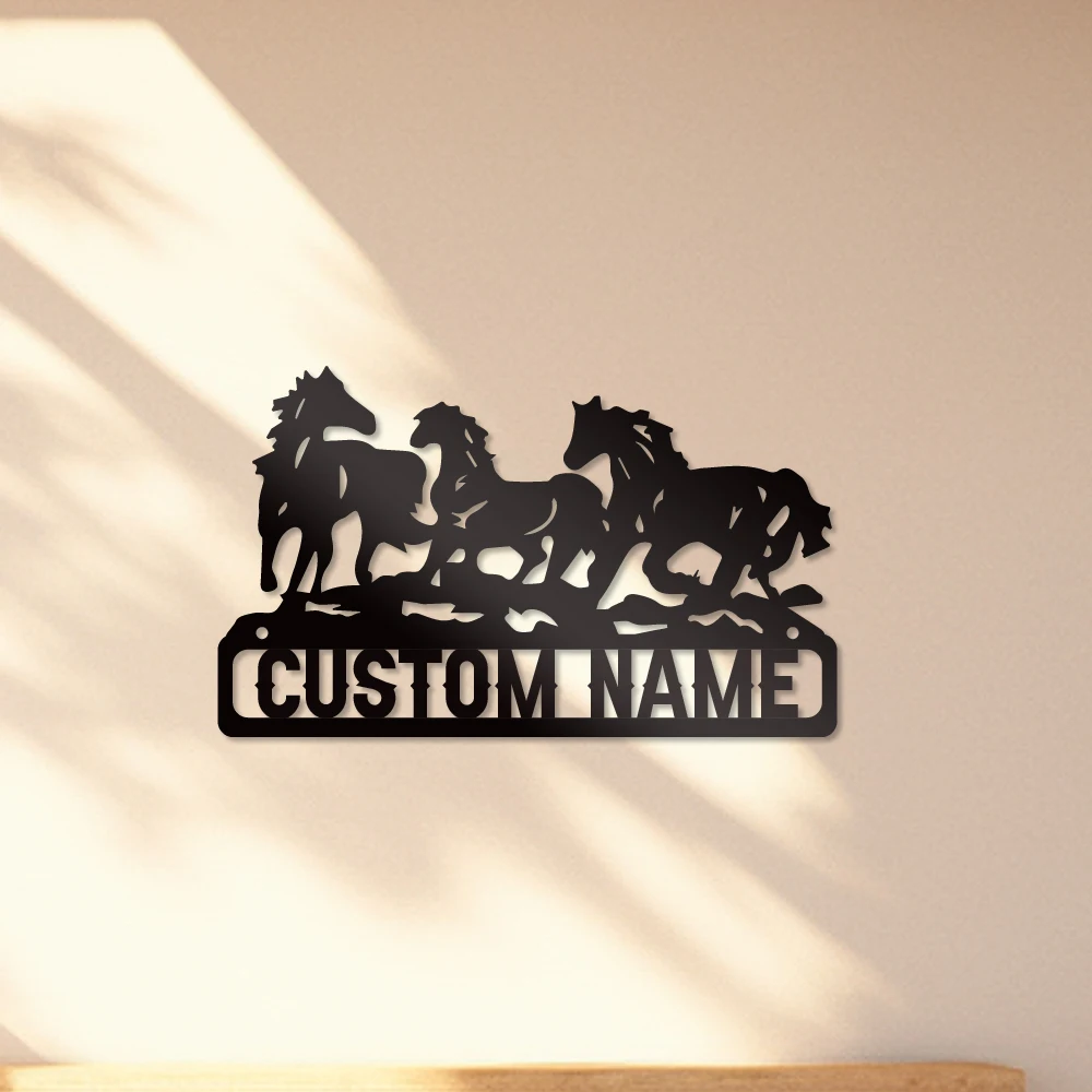 

1pc new lovely horses Customized Name Tin Wall Signs Metal Wall Plaque For Kids Rooms Home Decor